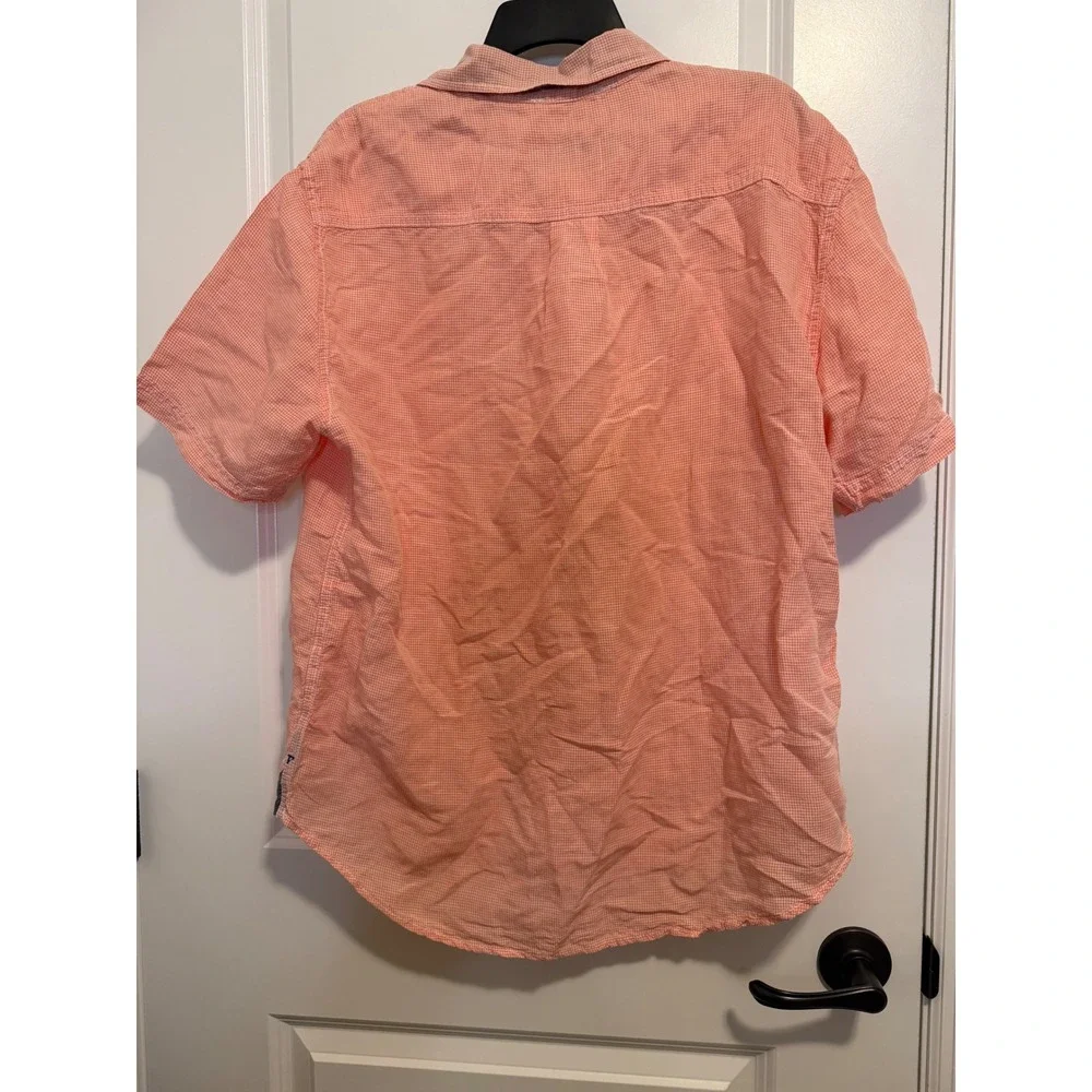 Tommy Bahama Button Down Mens L Orange Excellent Linen Blend Gingham Shirt
